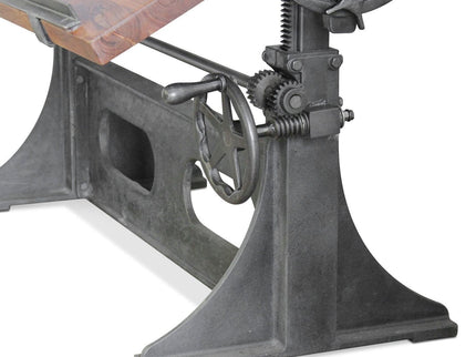 Industrial Adjustable Height Drafting Desk - Tilting Top - Cast Iron Base - Rustic Deco