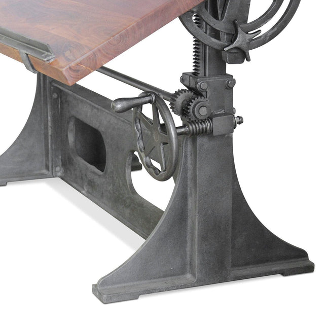 Industrial Adjustable Height Drafting Desk - Tilting Top - Cast Iron Base - Rustic Deco