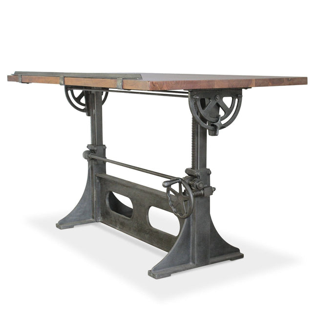 Industrial Adjustable Height Drafting Desk - Tilting Top - Cast Iron Base - Rustic Deco