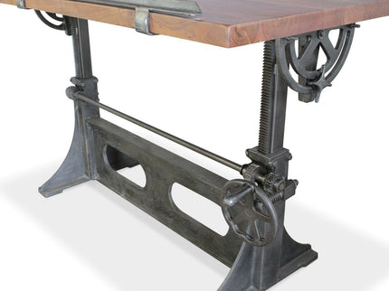 Industrial Adjustable Height Drafting Desk - Tilting Top - Cast Iron Base - Rustic Deco