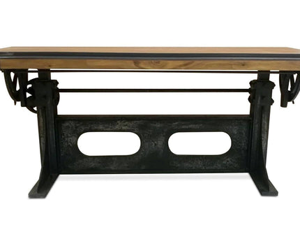 Industrial Adjustable Height Drafting Desk - Tilting Top - Cast Iron Base - Rustic Deco