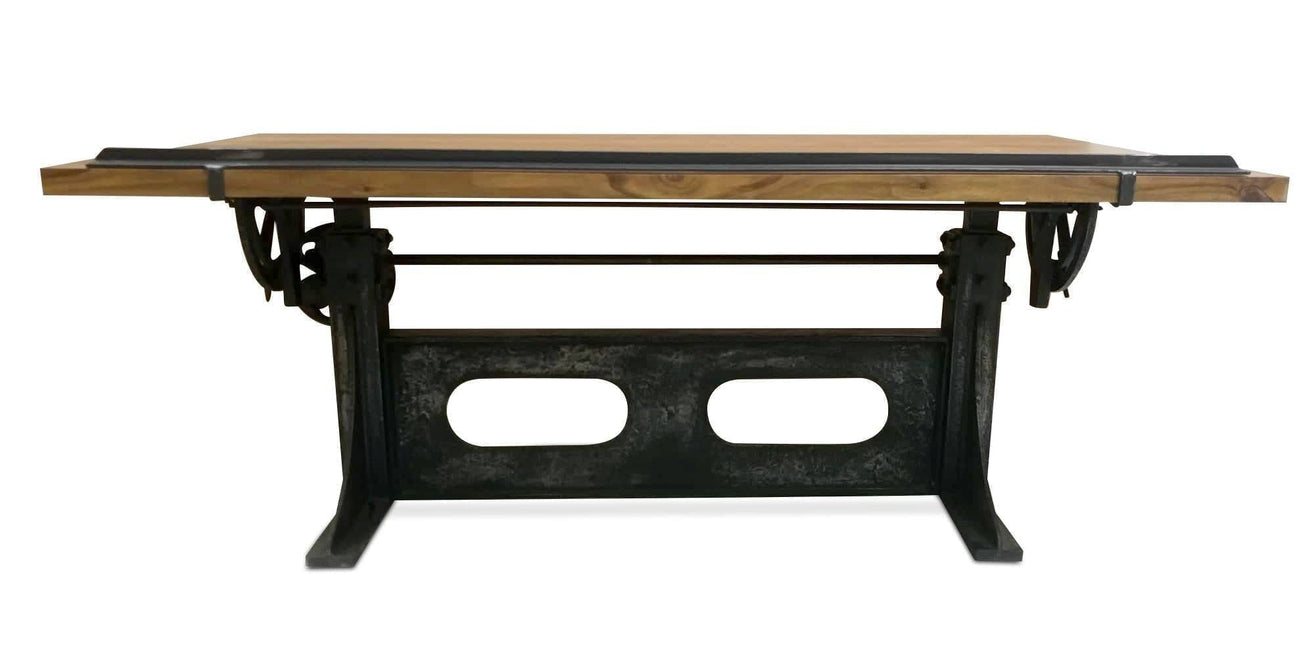 Industrial Adjustable Height Drafting Desk - Tilting Top - Cast Iron Base - Rustic Deco
