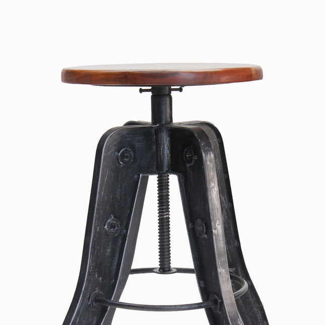 Industrial Adjustable Metal Bar Stool - Counter to Bar Height - Rustic Deco