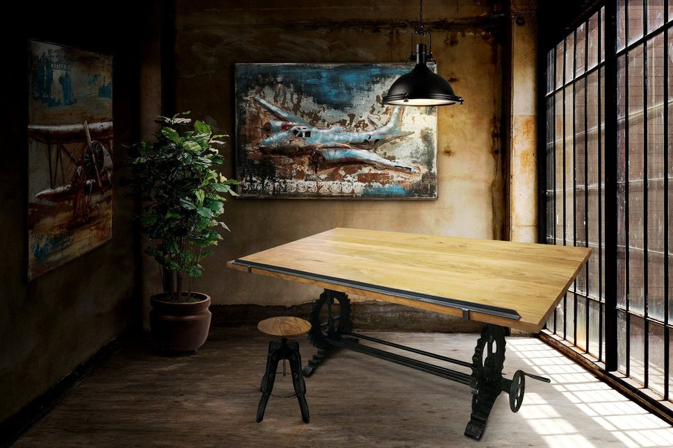 Industrial Adjustable Metal Bar Stool - Counter to Bar Height - Rustic Deco