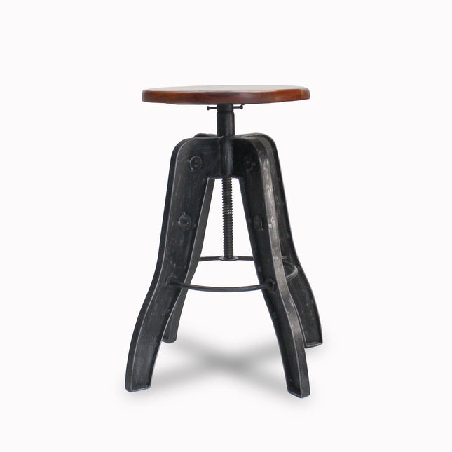 Industrial Adjustable Metal Bar Stool - Counter to Bar Height - Rustic Deco