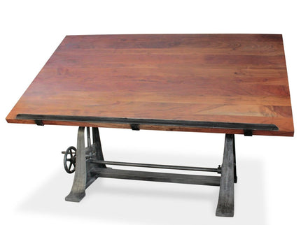 Industrial Architect's Drafting Desk - Adjustable Cast Iron Base - Tilt Top - Rustic Deco