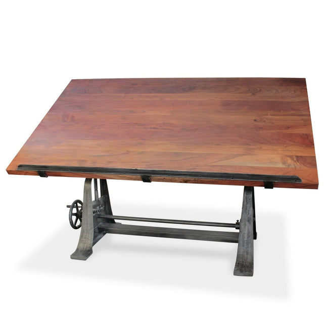Industrial Architect's Drafting Desk - Adjustable Cast Iron Base - Tilt Top - Rustic Deco