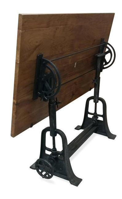 Industrial Architect's Drafting Desk - Adjustable Cast Iron Base - Tilt Top - Rustic Deco