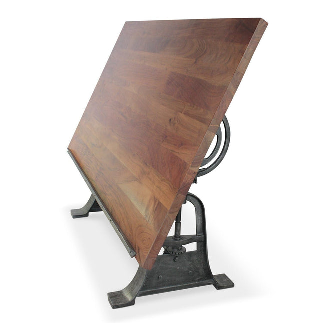 Industrial Architect's Drafting Desk - Adjustable Cast Iron Base - Tilt Top - Rustic Deco