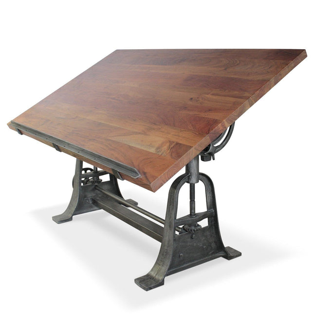 Industrial Architect's Drafting Desk - Adjustable Cast Iron Base - Tilt Top - Rustic Deco