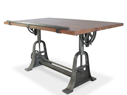 Industrial Architect's Drafting Desk - Adjustable Cast Iron Base - Tilt Top - Rustic Deco
