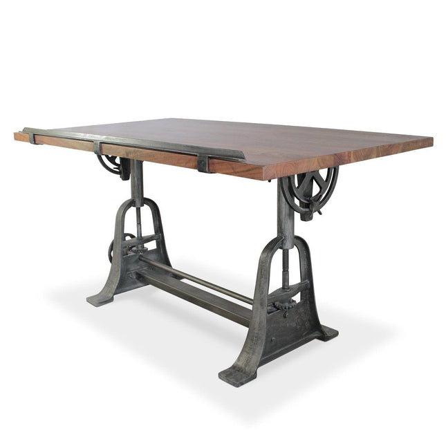 Industrial Architect's Drafting Desk - Adjustable Cast Iron Base - Tilt Top - Rustic Deco