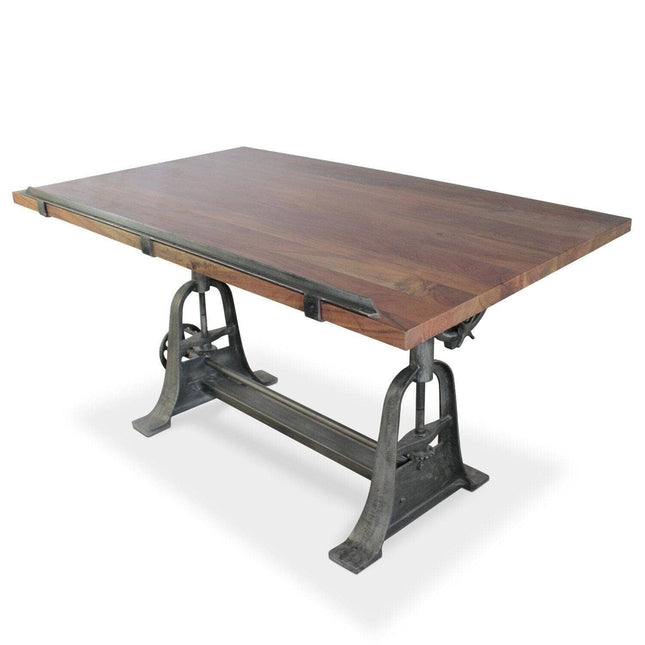 Industrial Architect's Drafting Desk - Adjustable Cast Iron Base - Tilt Top - Rustic Deco