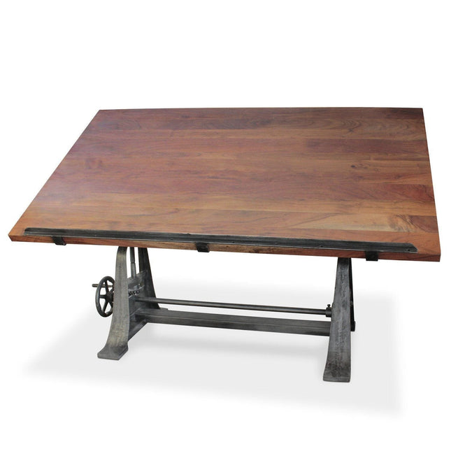 Industrial Architect's Drafting Desk - Adjustable Cast Iron Base - Tilt Top - Rustic Deco