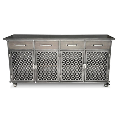 Industrial Bar Cart Console Mobile Storage Cabinet - Casters - Metal Frame - Rustic Deco