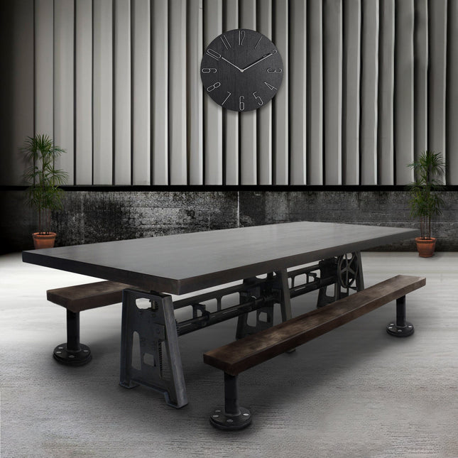 Industrial Communal Table - Cast Iron Base - Adjustable Height - Ebony Top - Rustic Deco