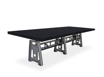 Industrial Communal Table - Cast Iron Base - Adjustable Height - Ebony Top - Rustic Deco