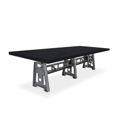 Industrial Communal Table - Cast Iron Base - Adjustable Height - Ebony Top - Rustic Deco