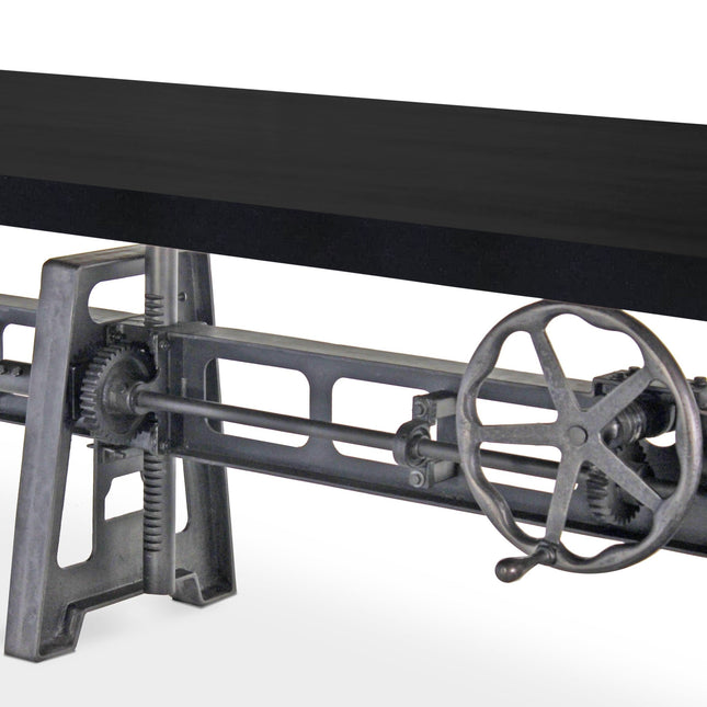 Industrial Communal Table - Cast Iron Base - Adjustable Height - Ebony Top - Rustic Deco