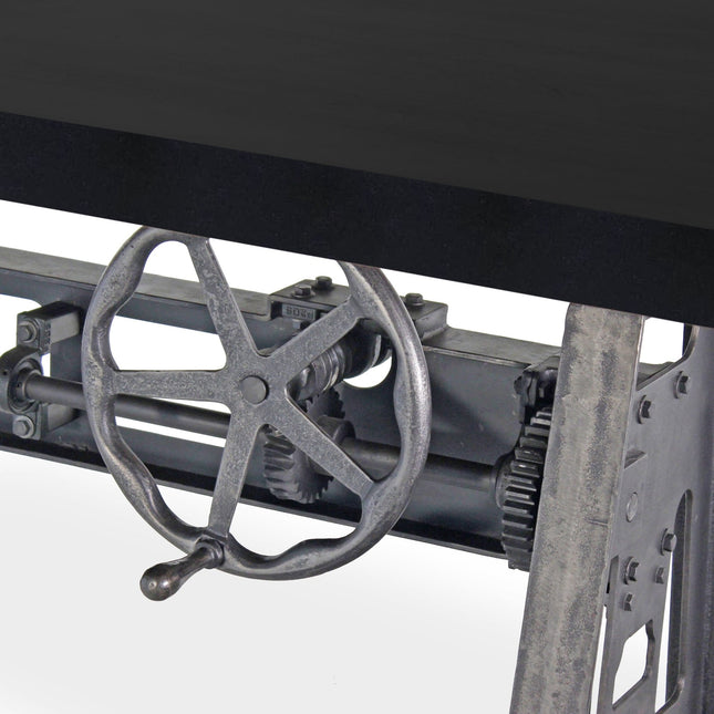 Industrial Communal Table - Cast Iron Base - Adjustable Height - Ebony Top - Rustic Deco