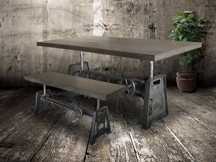 Industrial Dining Bench Seat - Cast Iron Base - Adjustable Height – Gray Top - Rustic Deco