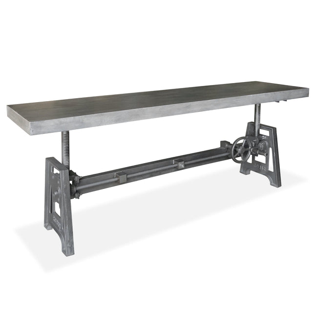 Industrial Dining Bench Seat - Cast Iron Base - Adjustable Height – Gray Top - Rustic Deco