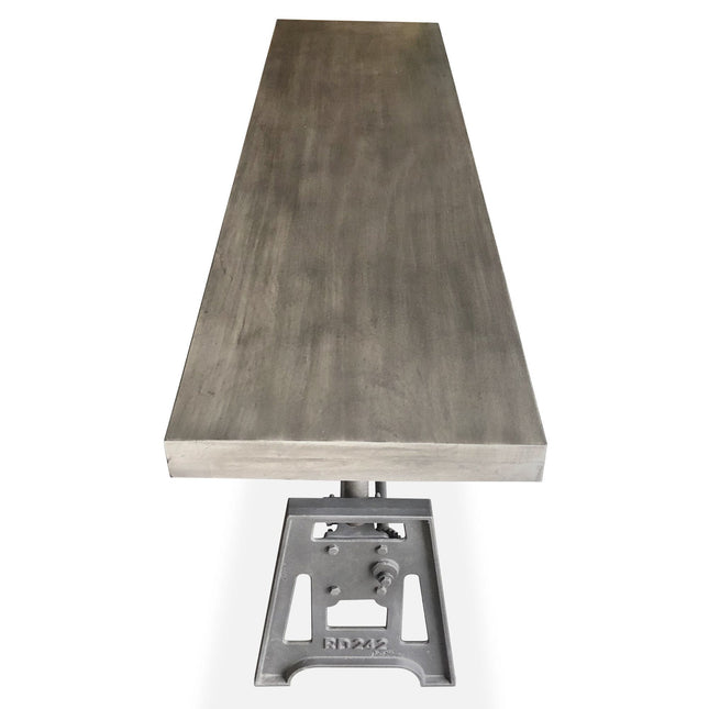 Industrial Dining Bench Seat - Cast Iron Base - Adjustable Height – Gray Top - Rustic Deco