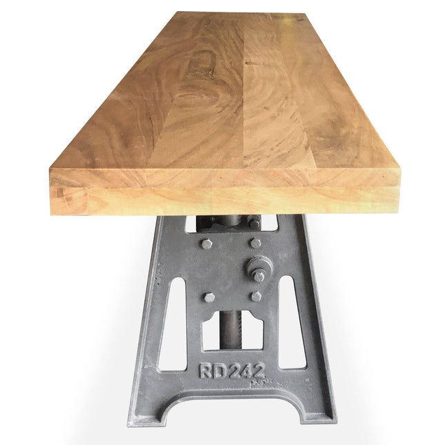 Industrial Dining Bench Seat - Cast Iron Base - Adjustable Height – Natural Top - Rustic Deco