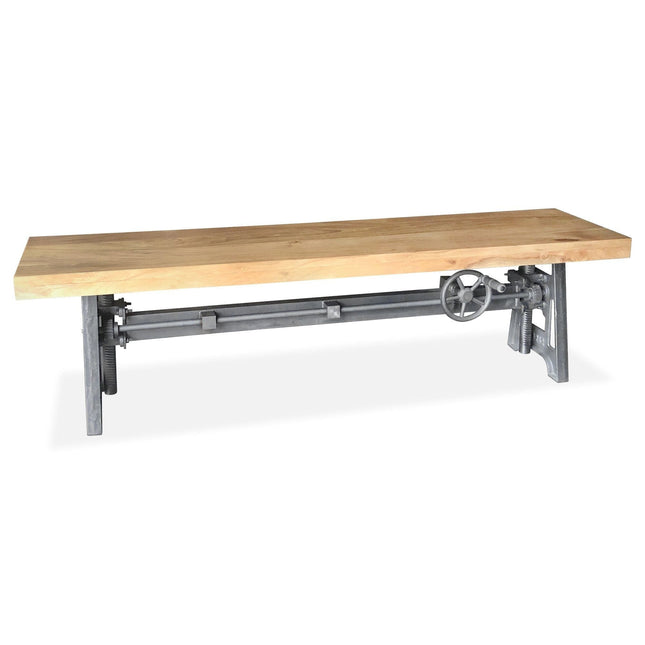 Industrial Dining Bench Seat - Cast Iron Base - Adjustable Height – Natural Top - Rustic Deco