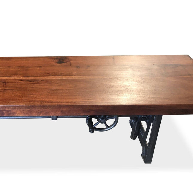 Industrial Dining Bench Seat - Cast Iron Base - Adjustable Height - Provincial - Rustic Deco