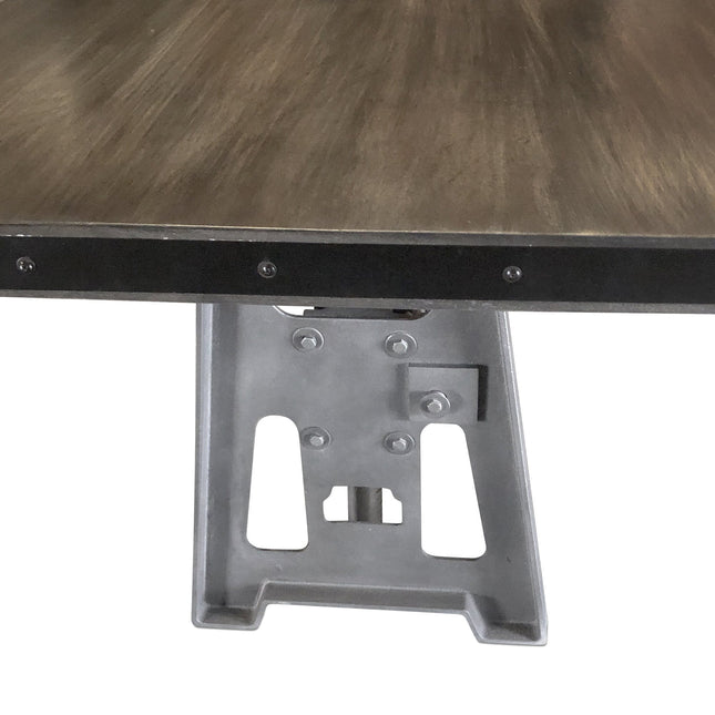 Industrial Dining Table - Cast Iron Base - Adjustable Height Crank - Gray Top - Rustic Deco
