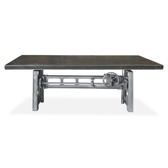 Industrial Dining Table - Cast Iron Base - Adjustable Height Crank - Gray Top - Rustic Deco