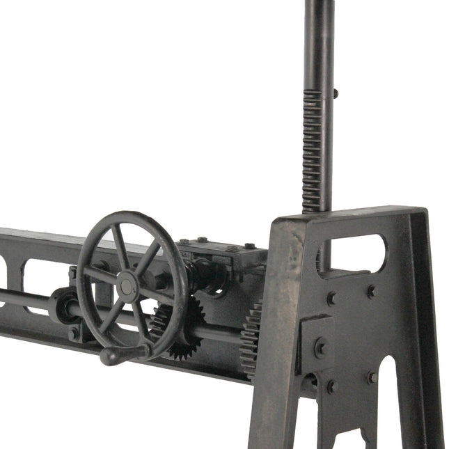 Industrial Dining Table - Cast Iron Base - Adjustable Height Crank - Mahogany - Rustic Deco