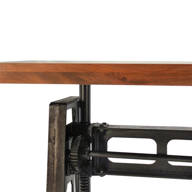 Industrial Dining Table - Cast Iron Base - Adjustable Height Crank - Provincial - Rustic Deco