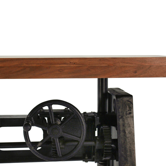 Industrial Dining Table - Cast Iron Base - Adjustable Height Crank - Provincial - Rustic Deco