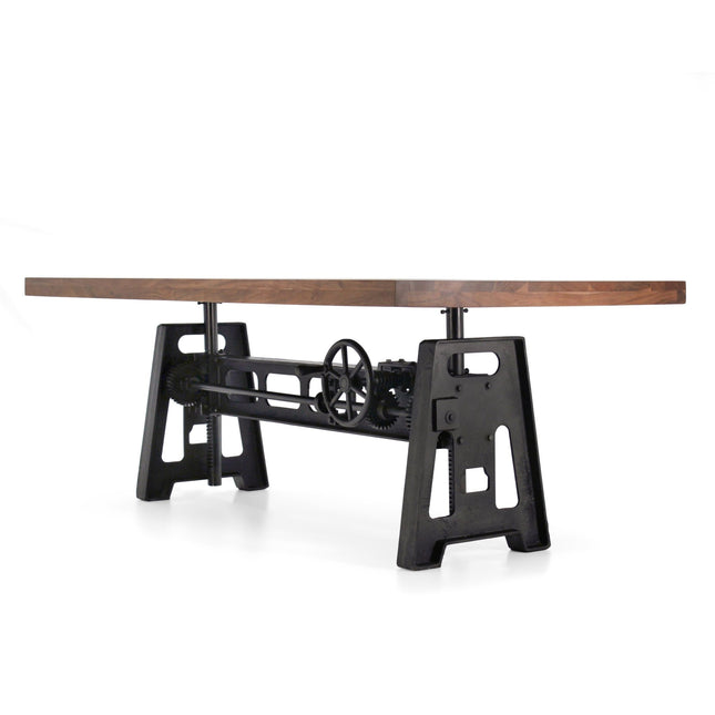 Industrial Dining Table - Cast Iron Base - Adjustable Height Crank - Provincial - Rustic Deco