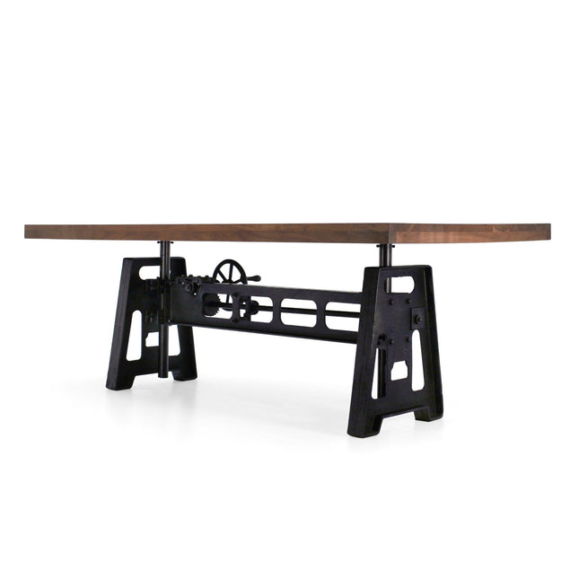 Industrial Dining Table - Cast Iron Base - Adjustable Height Crank - Provincial - Rustic Deco