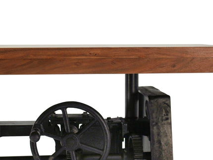 Industrial Dining Table - Cast Iron Base - Adjustable Height Crank - Provincial - Rustic Deco