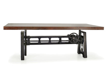 Industrial Dining Table - Cast Iron Base - Adjustable Height Crank - Walnut - Rustic Deco