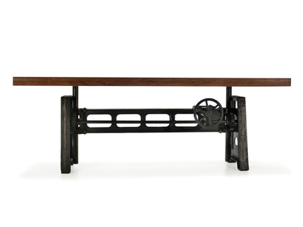 Industrial Dining Table - Cast Iron Base - Adjustable Height Crank - Walnut - Rustic Deco