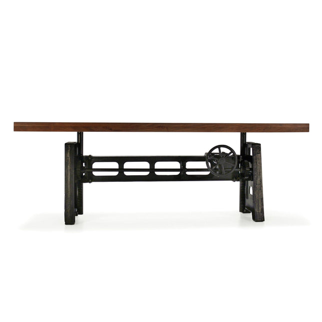 Industrial Dining Table - Cast Iron Base - Adjustable Height Crank - Walnut - Rustic Deco