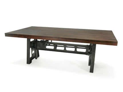 Industrial Dining Table - Cast Iron Base - Adjustable Height Crank - Walnut - Rustic Deco