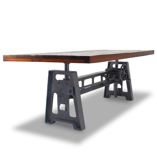 Industrial Dining Table - Cast Iron Base - Adjustable Height - Rustic Mahogany - Rustic Deco