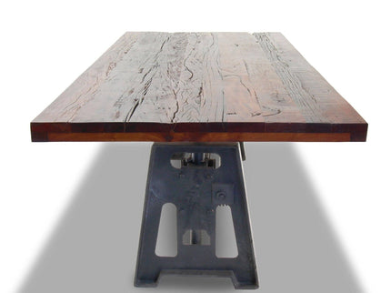 Industrial Dining Table - Cast Iron Base - Adjustable Height - Rustic Mahogany - Rustic Deco