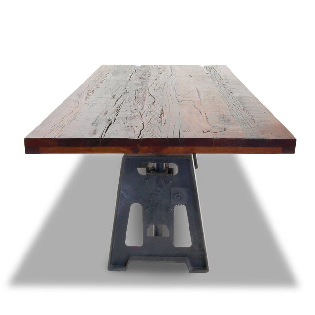 Industrial Dining Table - Cast Iron Base - Adjustable Height - Rustic Mahogany - Rustic Deco