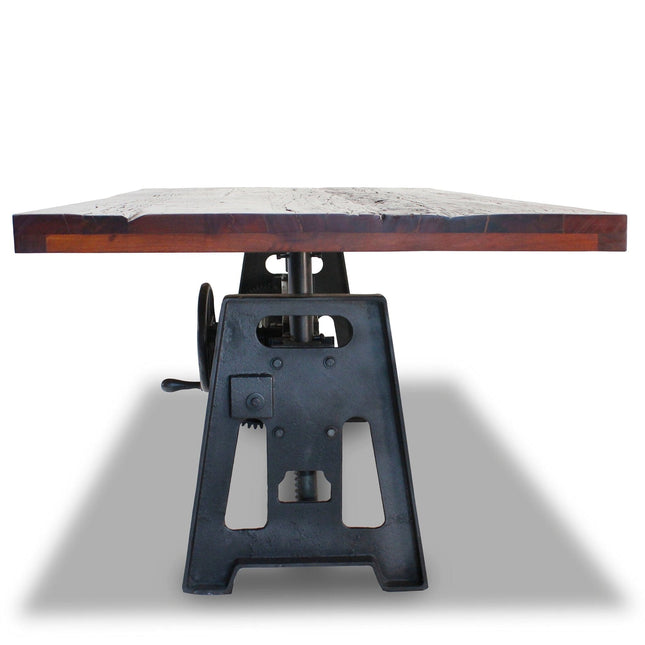 Industrial Dining Table - Cast Iron Base - Adjustable Height - Rustic Mahogany - Rustic Deco
