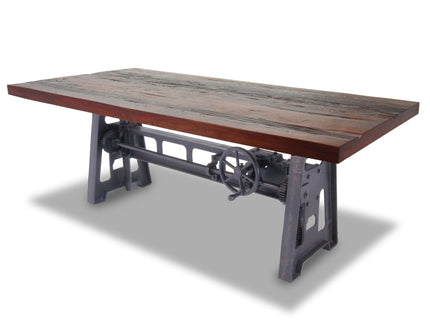 Industrial Dining Table - Cast Iron Base - Adjustable Height - Rustic Mahogany - Rustic Deco