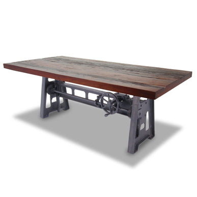 Industrial Dining Table - Cast Iron Base - Adjustable Height - Rustic Mahogany - Rustic Deco