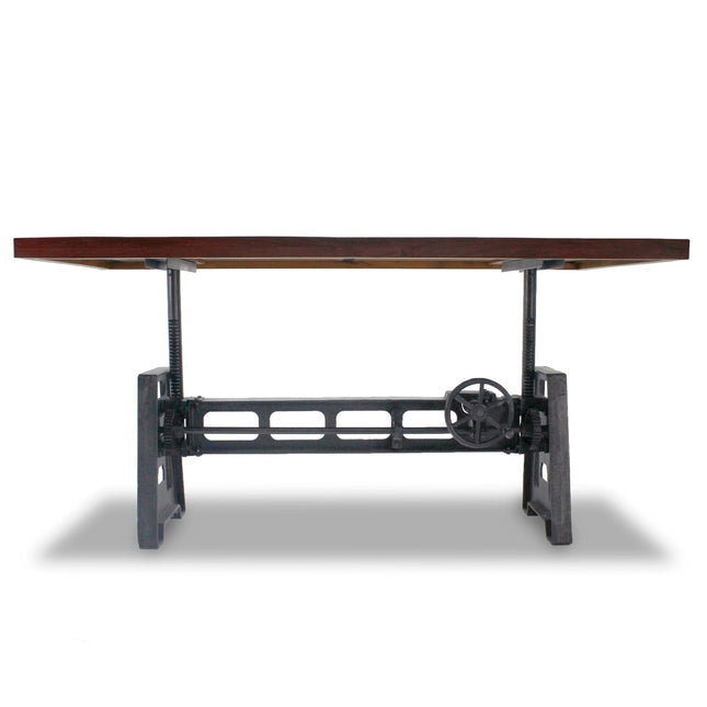 Industrial Dining Table - Cast Iron Base - Adjustable Height - Rustic Mahogany - Rustic Deco