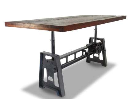 Industrial Dining Table - Cast Iron Base - Adjustable Height - Rustic Mahogany - Rustic Deco